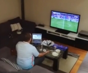 VIDEO SOCANT! Un suporter distruge televizorul si laptopul de nervi! Sotia i-a intrerupt meciul, iar el...
