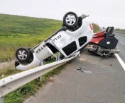 O masina s-a rasturnat pe A1 in dreptul localitatii Ortisoaia, judetul Timis